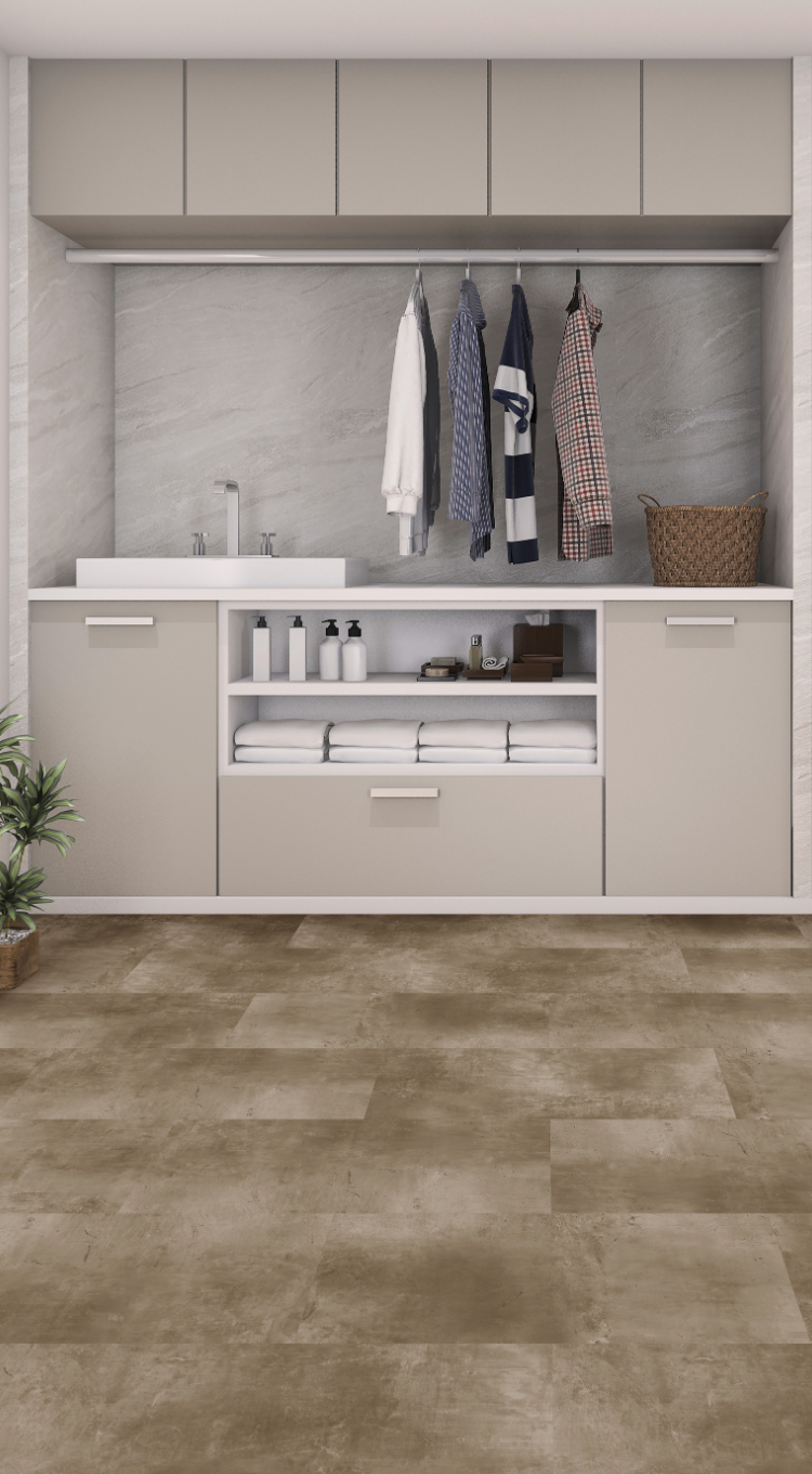 installed vinyl in laundry room with cabinets 